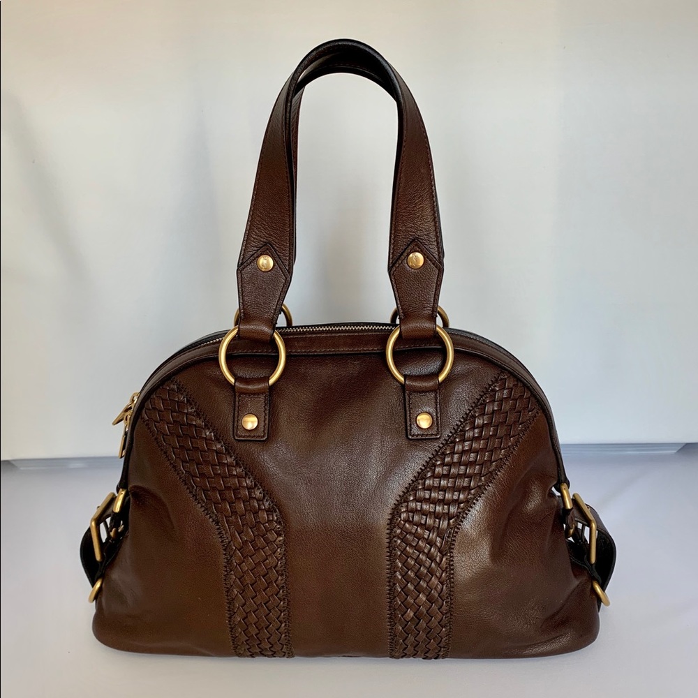Vintage YSL Brown Leather Yris Tote Shoulder Strap